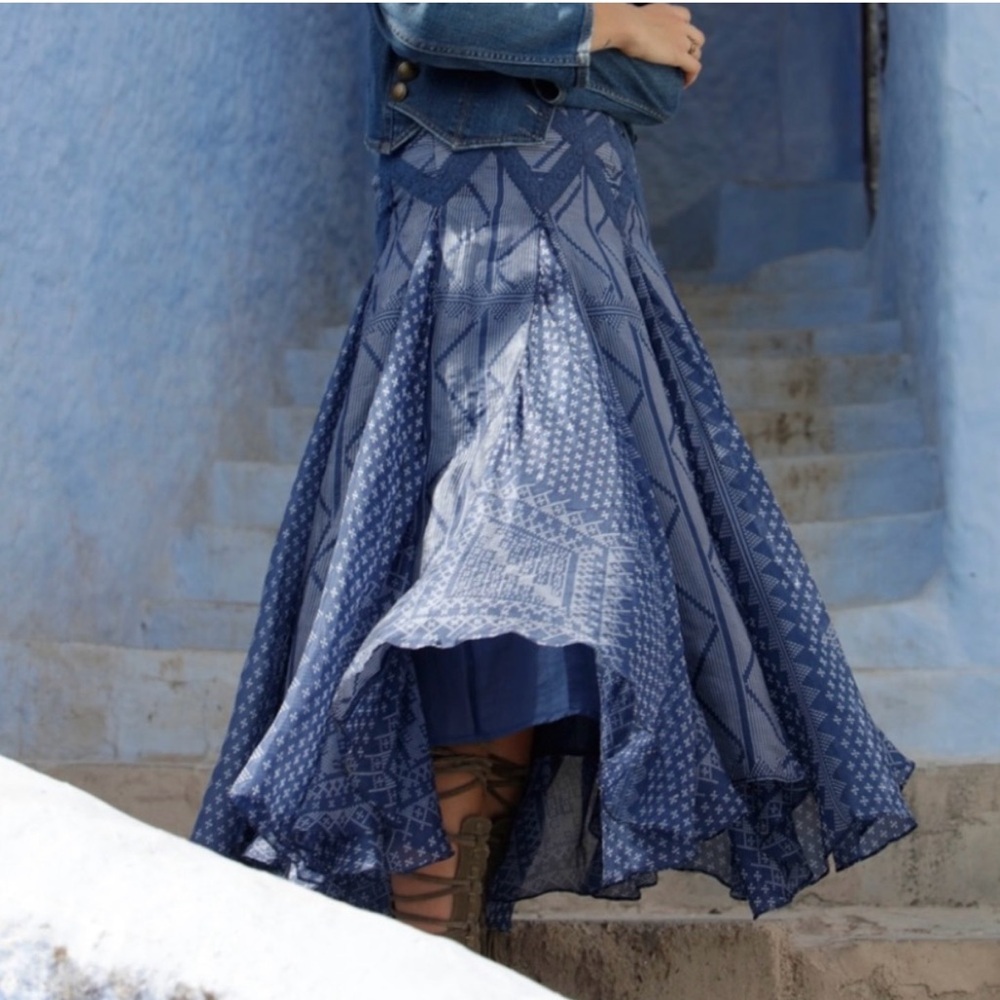 Free People x Lotta Stensson Embroidered Silk Macarena Skirt - 6